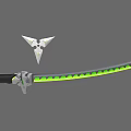 Modern Fantasy Weapon Collection With Serrated Sword Green Edge And Triangular Shuriken