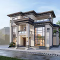 Modern Detached Villa Exterior Design Two Story With Large Windows Balcony And Landscaped Garden