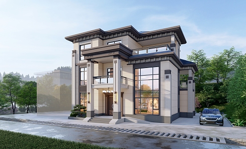 New Chinese style single-family villa 3d model