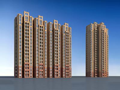 Modern Multiple High Rise Residential Buildings Exterior With Blue Sky Background 3d model