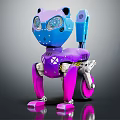 Futuristic Robot Pet Cat With Purple Blue Pink Body Mechanical Legs And Glowing Eyes