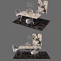 Modern Dining Table Set With Chairs Chandelier Decorative Flowers And Area Rug