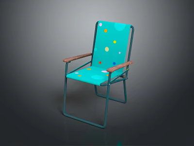 Modern Blue Armchair With Colorful Polka Dots Wooden Armrests And Metal Frame 3d model