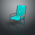 Modern Blue Armchair With Colorful Polka Dots Wooden Armrests And Metal Frame