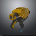 Futuristic 3D Model Weapon with Orange Gray Design M2 Marking and Blue Accents