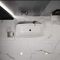 Modern Bathroom Interior With White Soaking Bathtub Bubbles And Marble Floor
