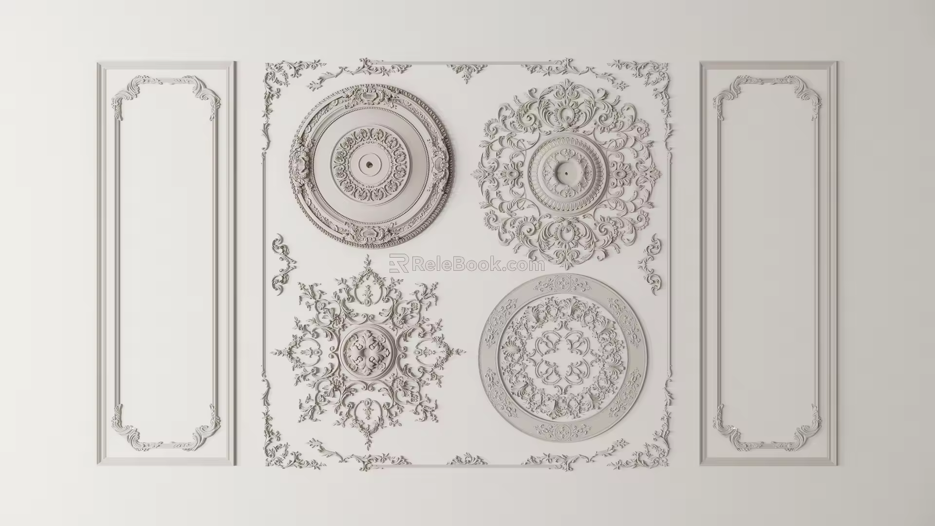 European-style Carved Classical Gypsum Carved Disc Carved Lamp Plate Combination Horned Gypsum Line 3d model