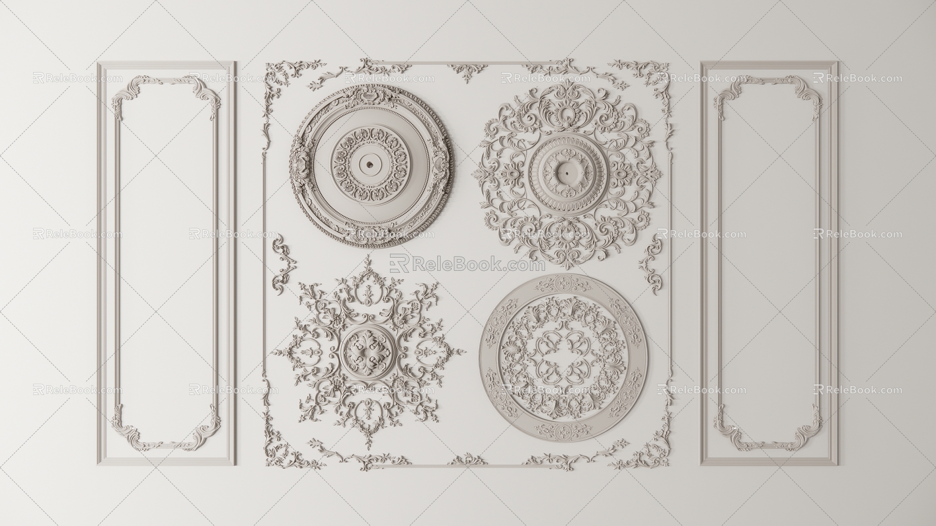 European-style Carved Classical Gypsum Carved Disc Carved Lamp Plate Combination Horned Gypsum Line 3d model