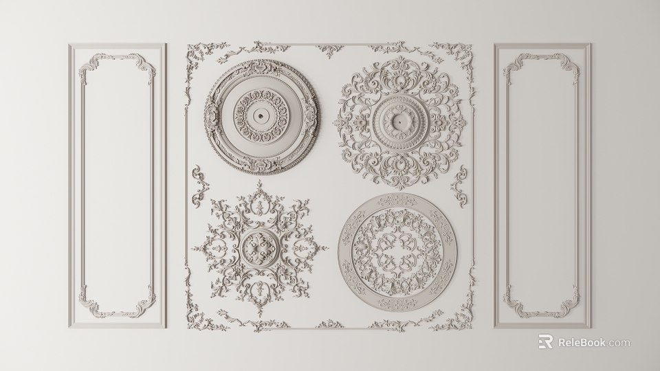 Intricate Carved Designs For Interior Ceiling Decor Featuring Circular And Square Patterns 3d model 