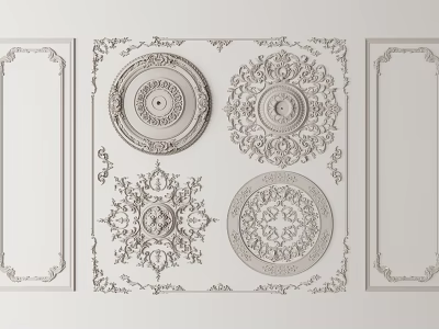 Intricate Carved Designs For Interior Ceiling Decor Featuring Circular And Square Patterns 3d model