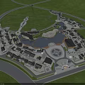 Commercial Street Surrounded By Lake Green Spaces Plaza And Modern Buildings
