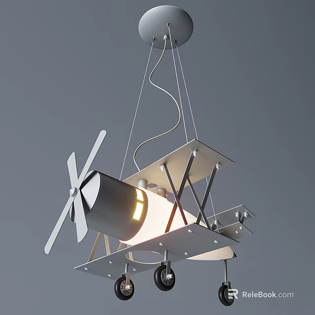 Unique Airplane Shaped Chandelier Featuring Metal Structure And Illuminated Warm Light 3d model 