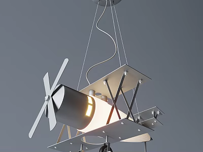 Unique Airplane Shaped Chandelier Featuring Metal Structure And Illuminated Warm Light 3d model
