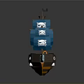 3D Pirate Ship Water Vehicle With Blue Sails Brown Hull And Skull Symbols