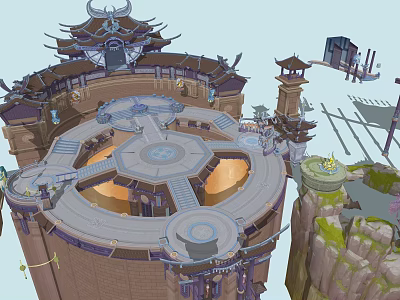 Ancient Architecture Design Featuring Circular Structure Traditional Roof Tower And Rocky Terrain 3d model