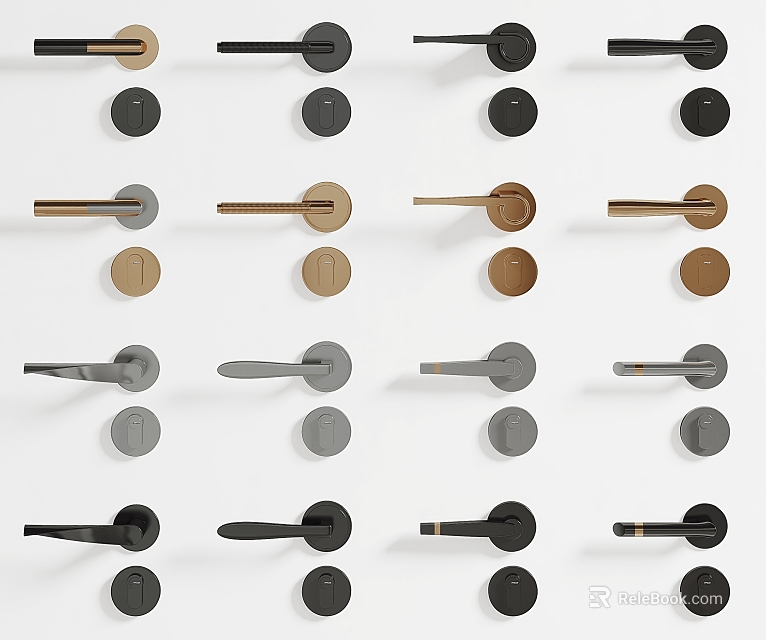 Modern Stylish Door Handles in Various Colors and Designs for Home Use 3d model 