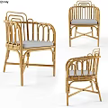 Natural Rattan Leisure Chair With Light Gray Cushion And Stylish Backrest For Cozy Home Decor