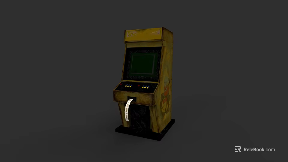 Classic Yellow Commercial Arcade Game Machine With Screen And Coin Slot 3d model 