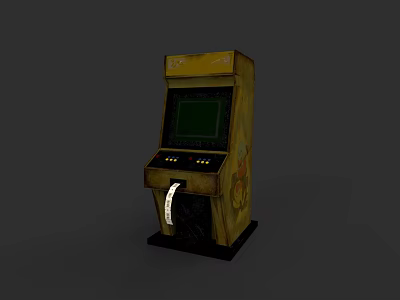 Classic Yellow Commercial Arcade Game Machine With Screen And Coin Slot 3d model