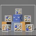 Colorful Geometric Art Installation with Transparent Cubes Containing Spheres And Letters