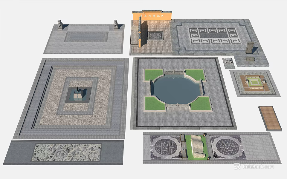 Decorative Garden Ornaments With Paved Patterns Central Water Feature And Geometric Layouts 3d model