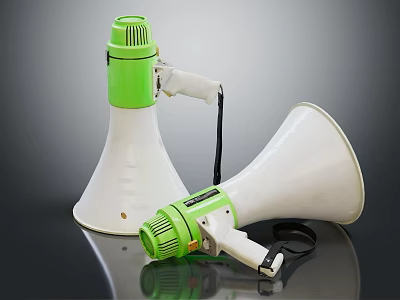 Commercial Handheld Megaphones with White and Green Design for Business Communication Tools 3d model
