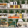 Diverse Modern Mall Shops With Colorful Facades Unique Shapes And Green Plant Decor