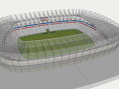 Detailed 3D Stadium Model with Wireframe Design Grass Field and Seating Areas 3d model
