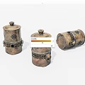 Three Antique Bronze Lidded Containers With Openwork Patterns And Handles 3d model