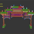 Traditional Chinese Wooden Archway With Multiple Curved Roofs And Carved Details