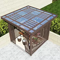 Outdoor Wooden Pavilion With Glass Roof And Garden Furniture Surrounded By Green Plants