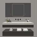 Modern Bathroom Vanity Cabinet With LED Mirror White Countertop Faucet And Towels