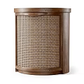 Modern Walnut Bedside Table With Wicker Panel For Minimalist Bedroom Decor 3d model