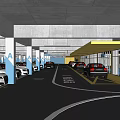 Spacious Indoor Parking Garage With Concrete Structure Parked Cars Bright Lighting Glass Windows And People