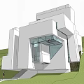 Modern Geometric White Vacation Home Building On Hillside With Ocean View And Open Terrace