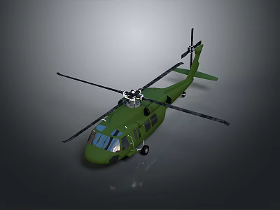 Green Military Helicopter Side View With Rotor Blades And Detailed Exterior 3d model