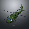 Green Military Helicopter Side View With Rotor Blades And Detailed Exterior