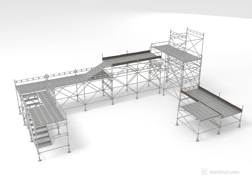 Metal Scaffolding Structure With Multiple Platforms And Frames For Construction Use 3d model 