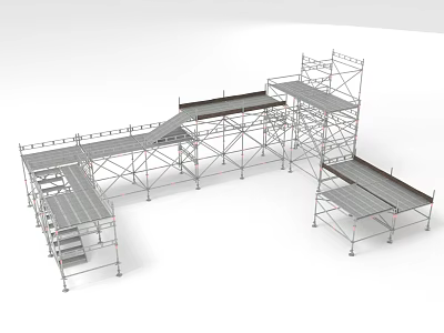 Metal Scaffolding Structure With Multiple Platforms And Frames For Construction Use 3d model
