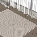 Light Beige Square Rug With Soft Wavy Pattern On Light Wooden Floor And White Curtains