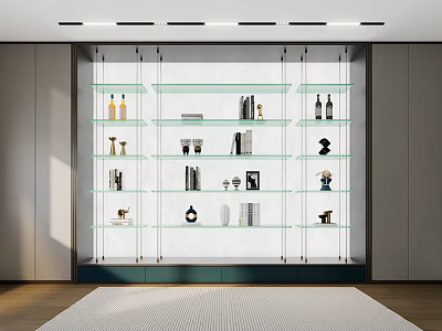 Modern Interior Display Shelf Unit With Glass Shelves Decorative Items Books And Bottles 3d model