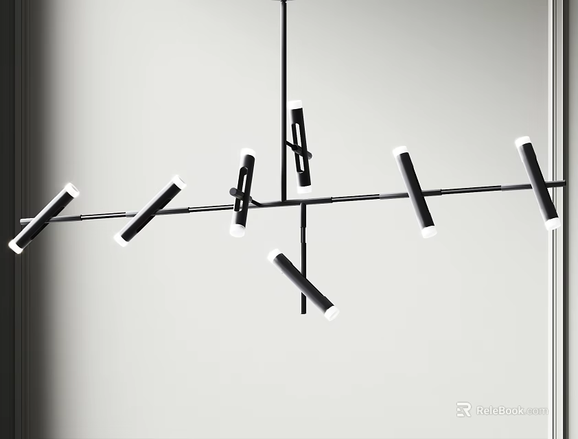 Modern Linear Chandelier Design With Black Cross Structure And White Light Ends 3d model