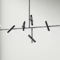 Modern Linear Chandelier Design With Black Cross Structure And White Light Ends 3d model
