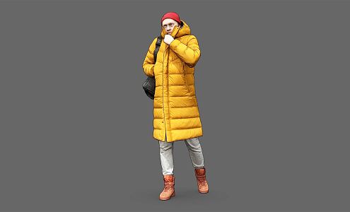 Modern men wearing yellow down jacket boys wearing yellow buckle down jacket men 3d model