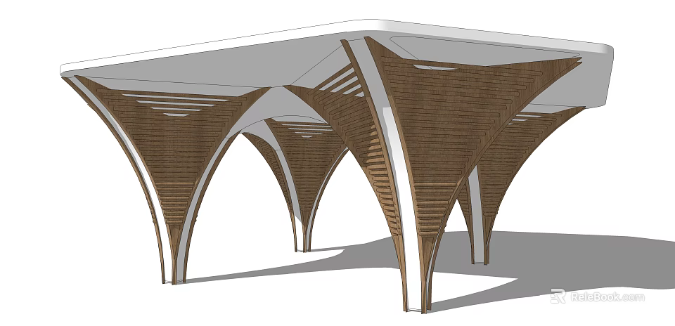 Modern Pergola With Arched Wooden Columns And White Slatted Roof Design 3d model 