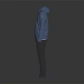 Blue Hooded Jacket Paired with Gray Pants Modern Casual Outfit