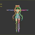 Anime Game Character With Long Blonde Twin Ponytails Pink Top Denim Skirt And Pink Boots