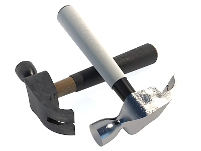 Durable Hardware Tools Set With Claw Hammer Wooden Handle And Axe White Grip 3d model
