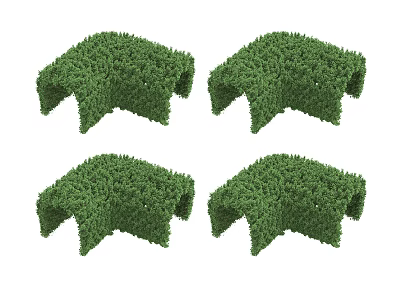 Four Green Well Trimmed Shrubs With Unique Shaped Design In Garden 3d model