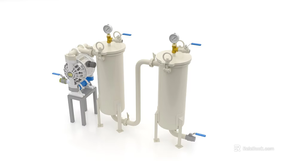 Industrial Filtration Equipment With Pressure Gauges Valves Piping And Control Components 3d model 